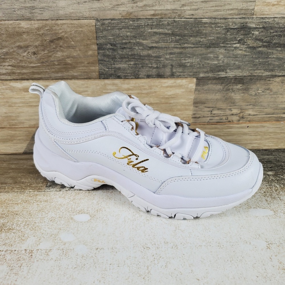 Fila Strada G Womens Shoes Sz 8.5 White Metallic Gold Lace Up Fashion Sneakers